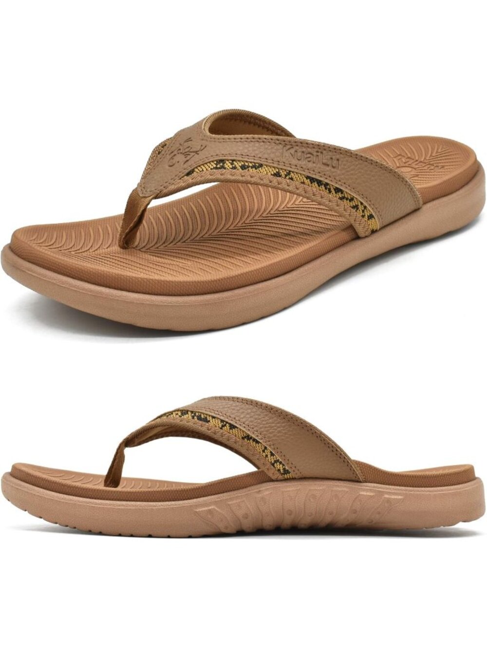 Men's Brown Sport Flip Flops Comfort Orthotic Thong Sandals Arch Support